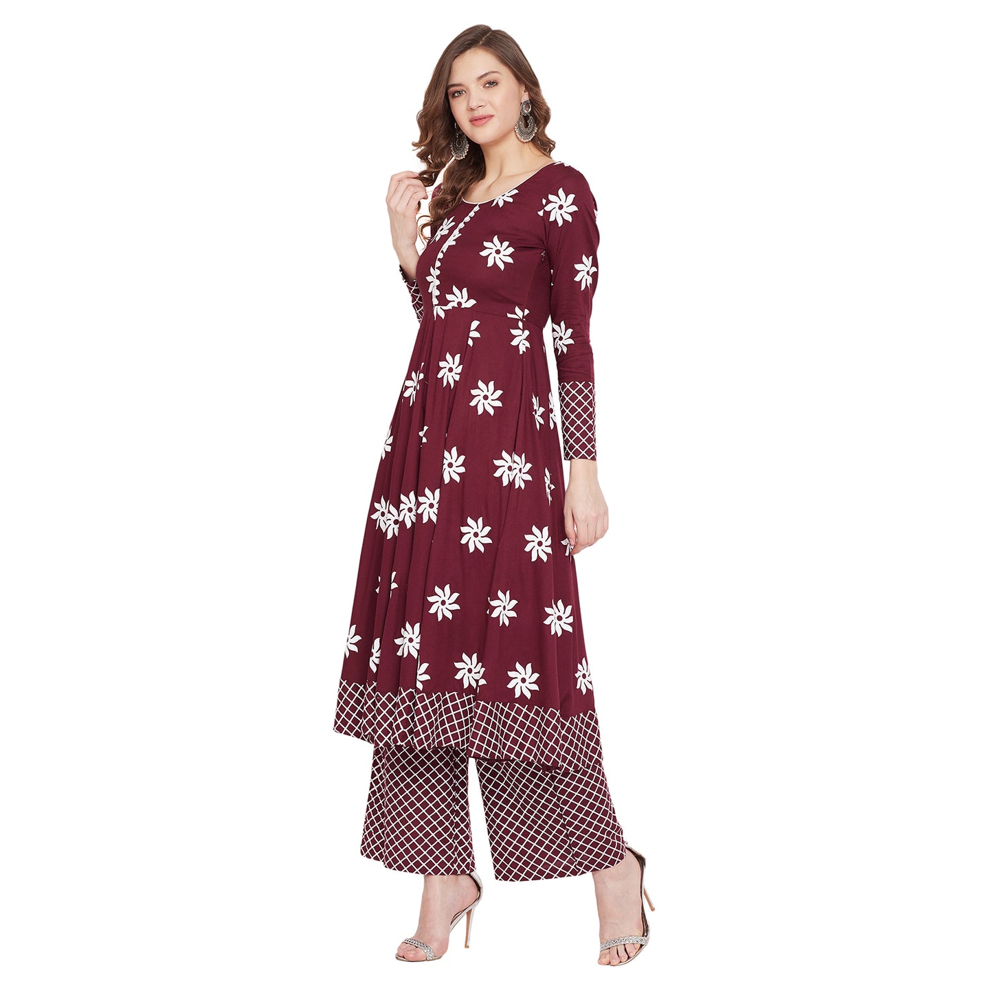 Maroon printed kurta set