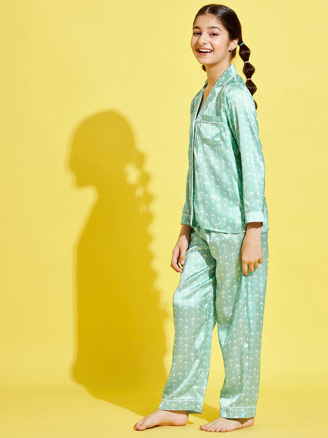 Cherry Jerry Girls Turquoise Blue Printed Nightsuit