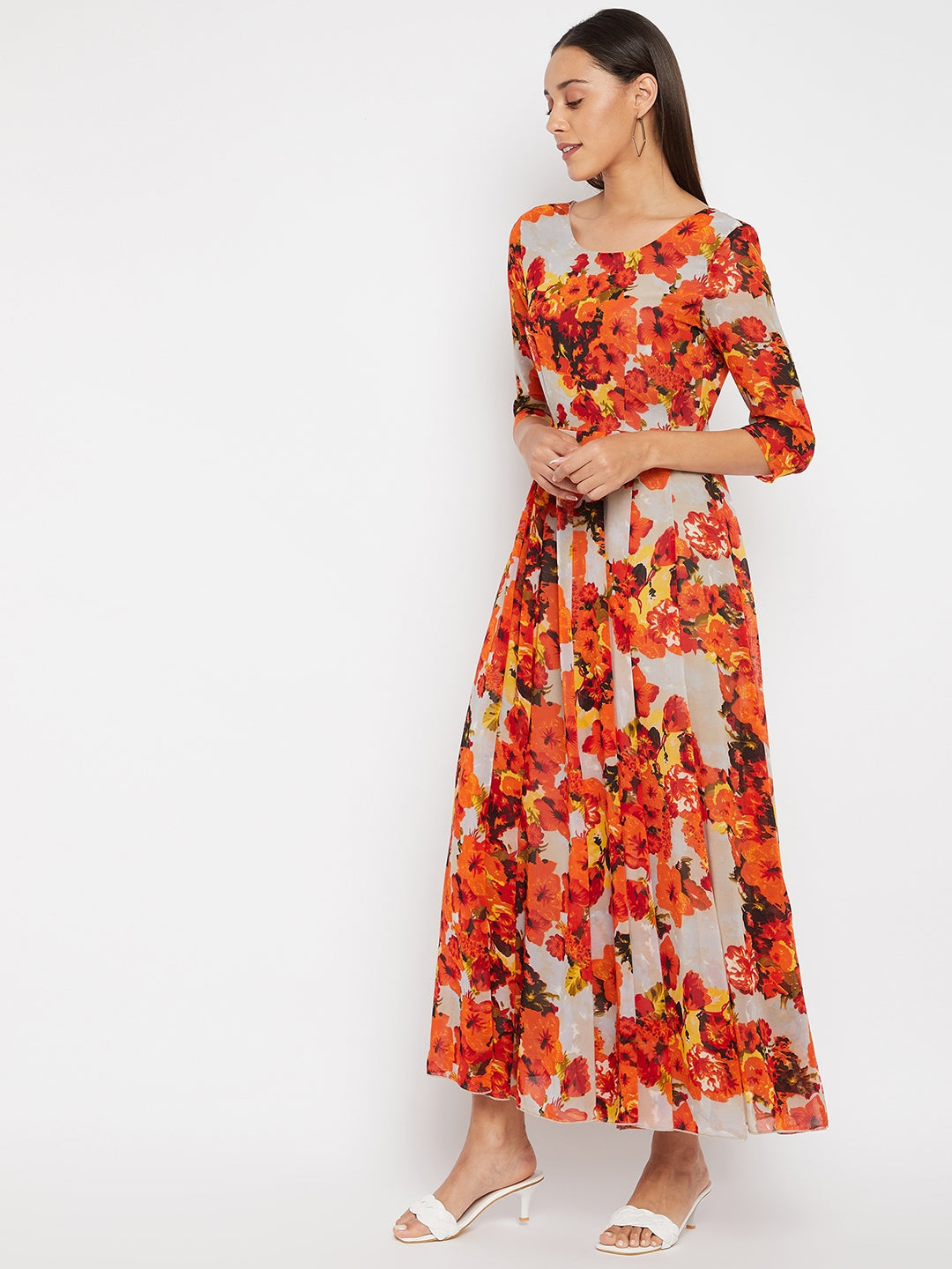 Multicoloured Floral Print Maxi Dress