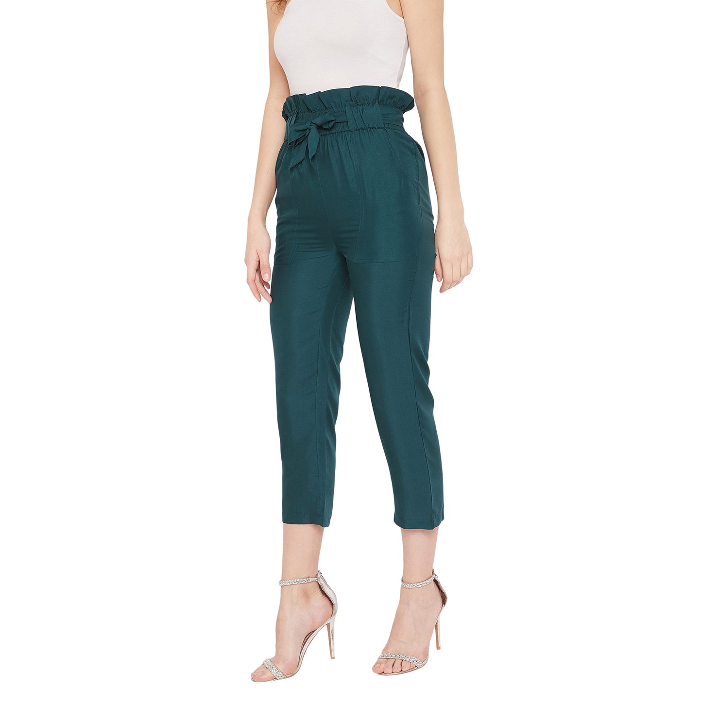 Wome Teal Solid Cigarette Trouser