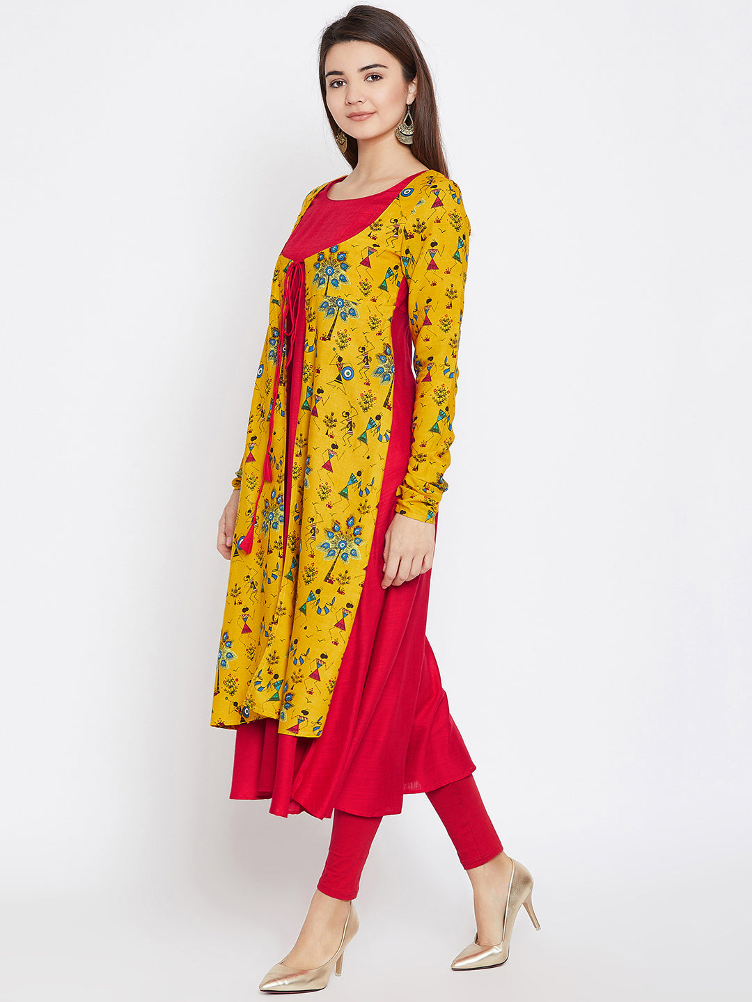 Women Yellow & Red Printed A-Line Kurta