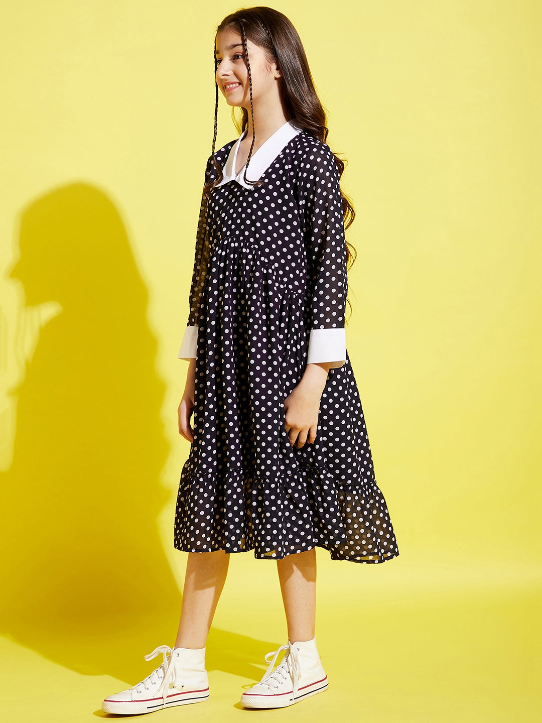 Girls Black & White A-Line Midi Dress