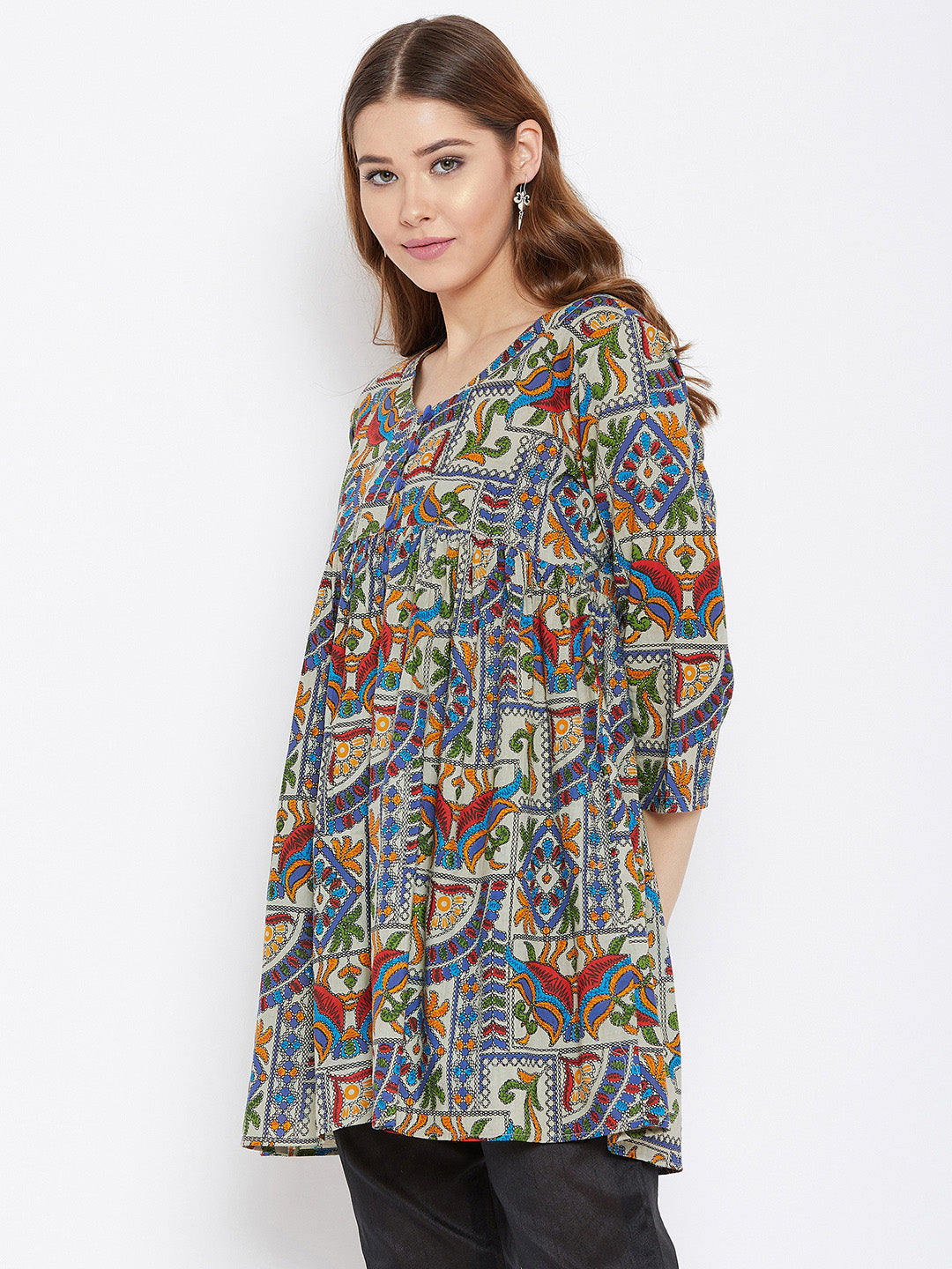 Women Multicoloured Printed Pure Cotton Anarkali Pure Cotton Kurti