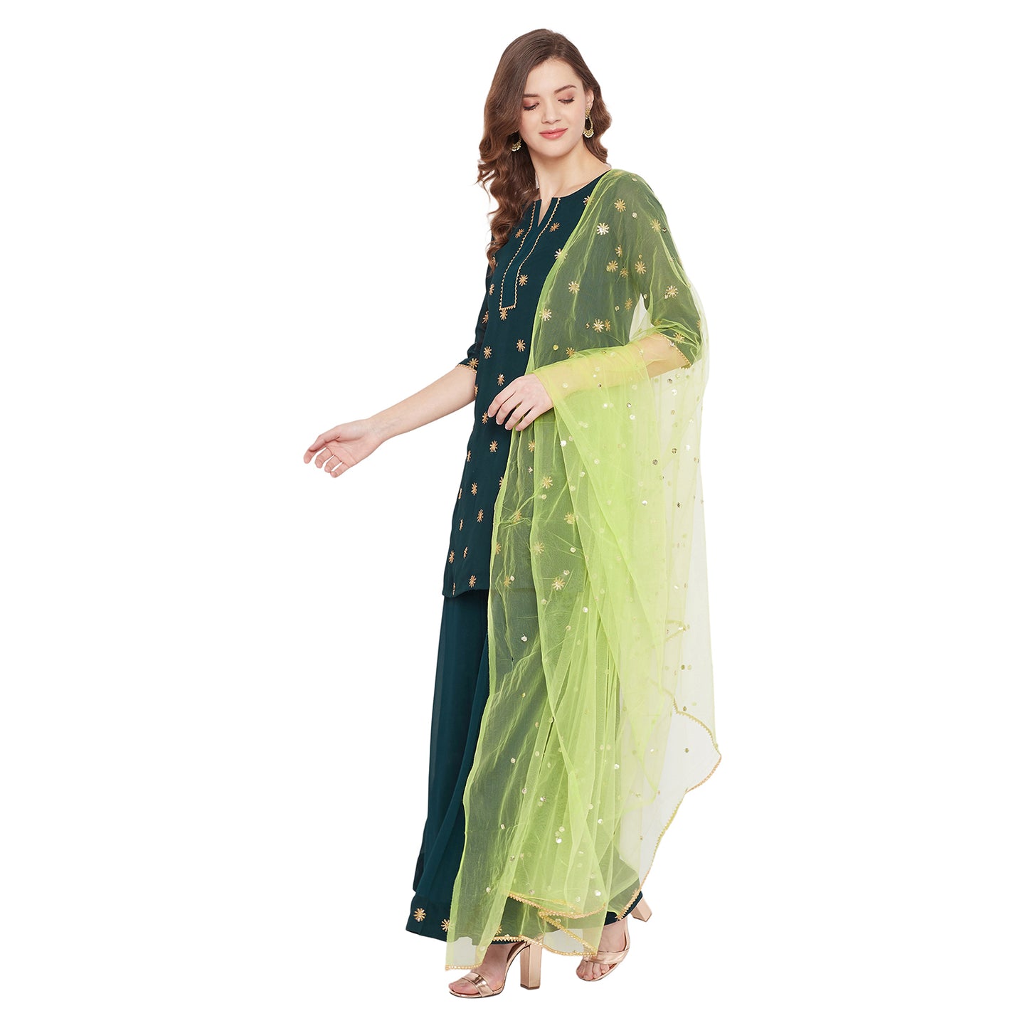 Dark green sun delicately embroidered sharara set