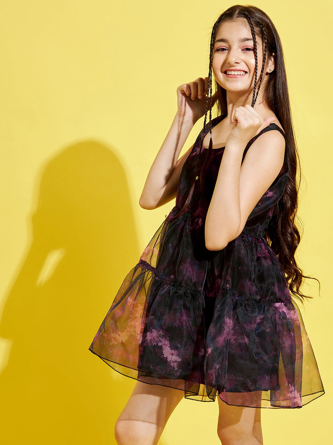 Girls Black & Purple Mini Dress