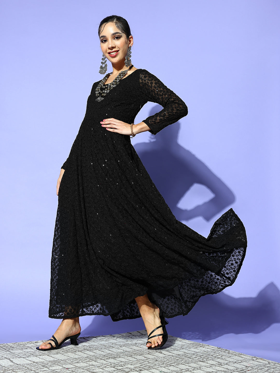 Women Stunning Black Ethnic Motifs Gown