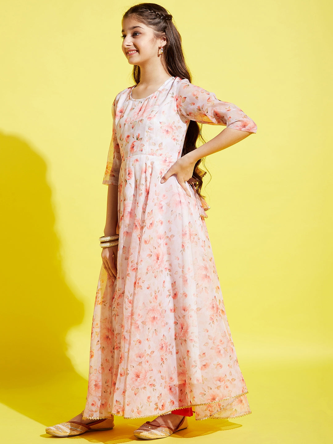 Peach-Coloured Floral Maxi Maxi Dress
