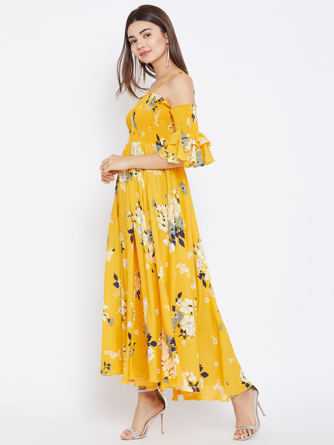 Women Yellow Floral Print Maxi Dress