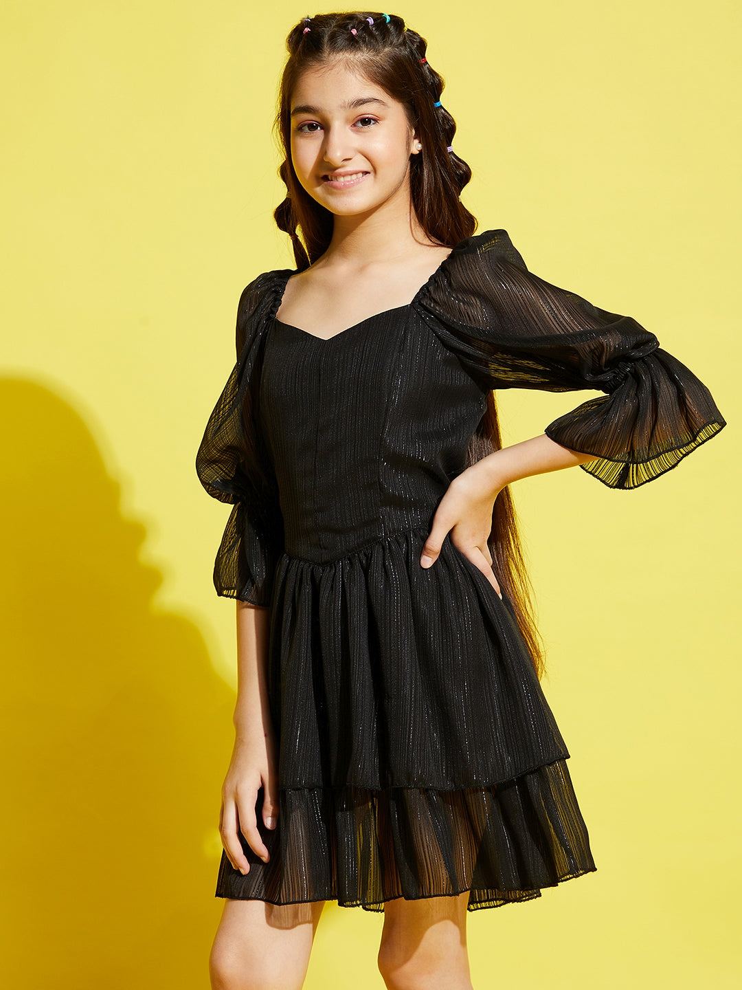 Girls Solid Black Dress