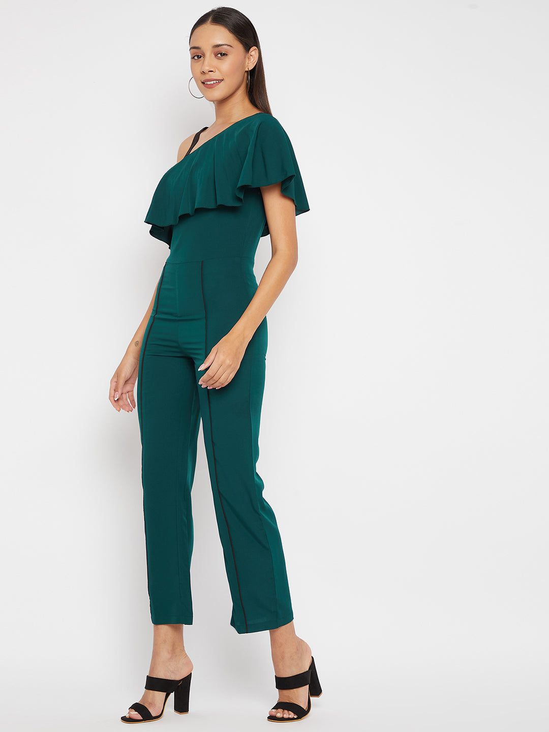 Green Basic Jumpsuit with Ruffles
