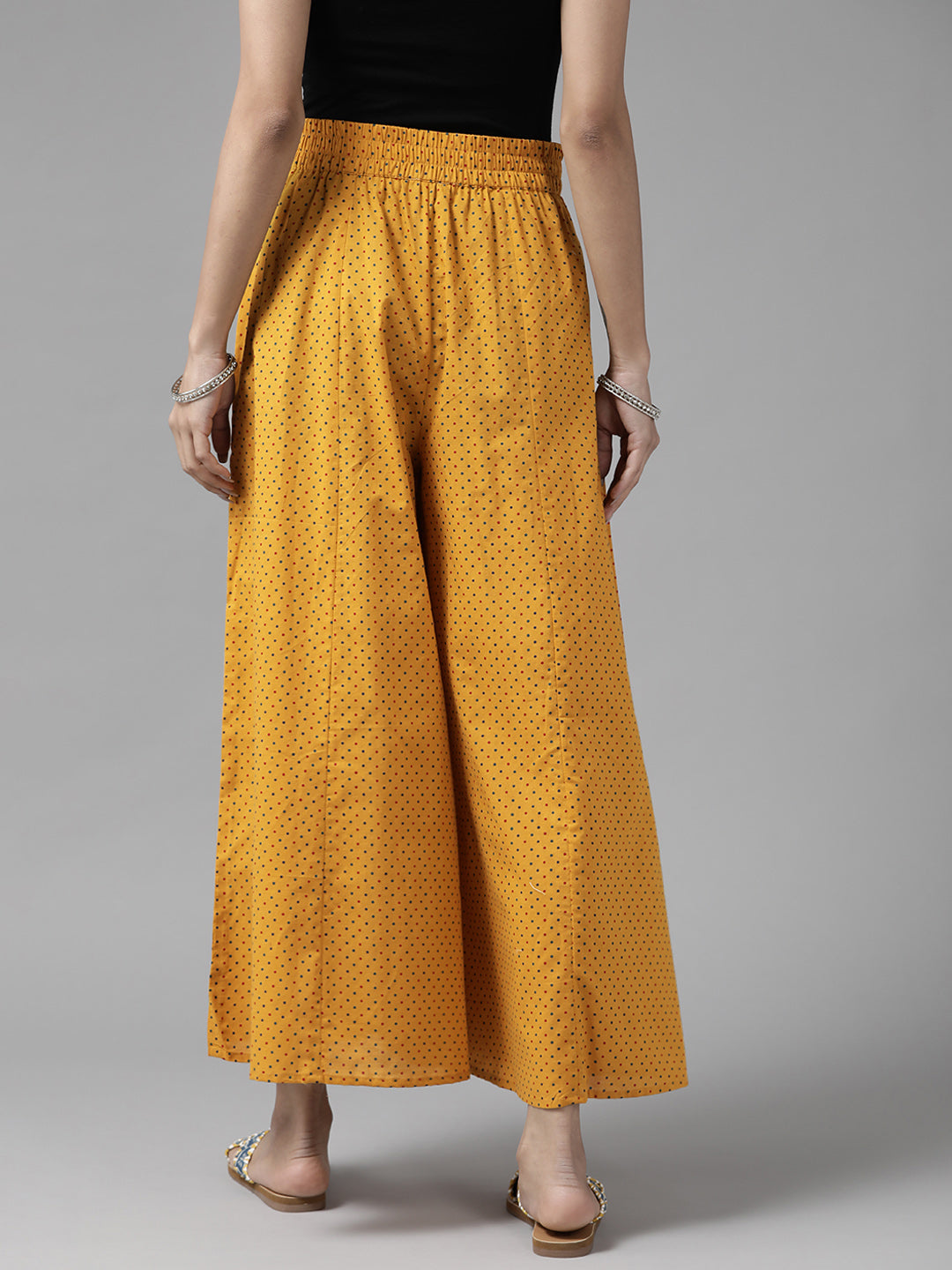 Women Yellow & Red Printed Cotton Palazzos