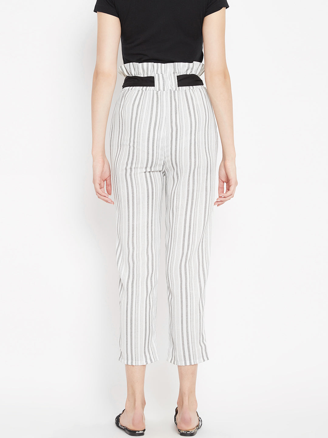 Women's ivory grey stripes high waist trouser
