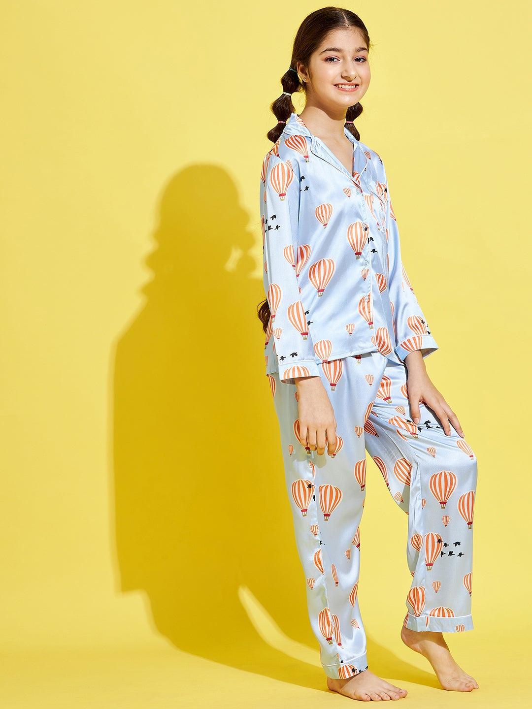 Cherry Jerry Girls Turquoise Blue White Printed Night suit