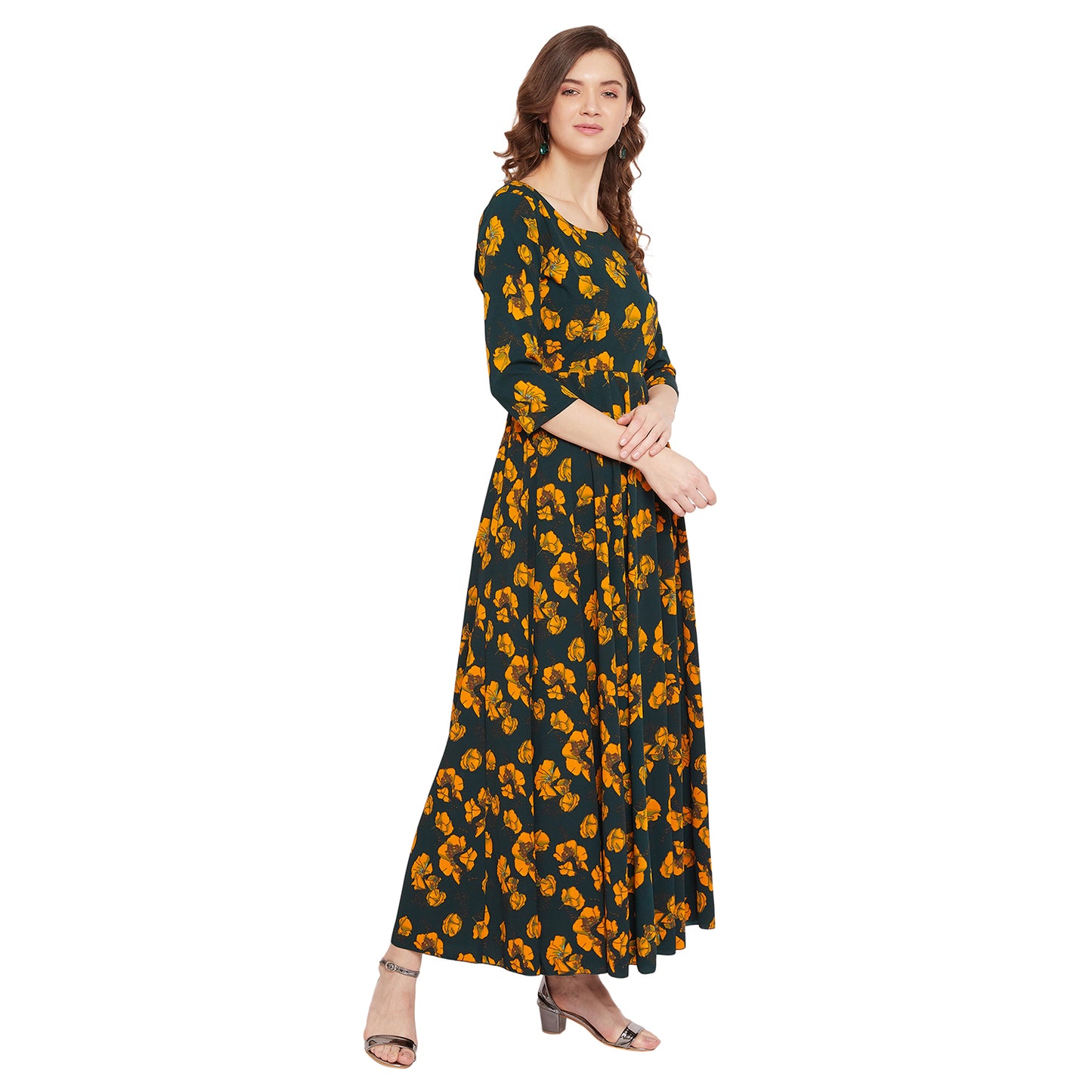 Women Dark Green Printed Maxi Dress