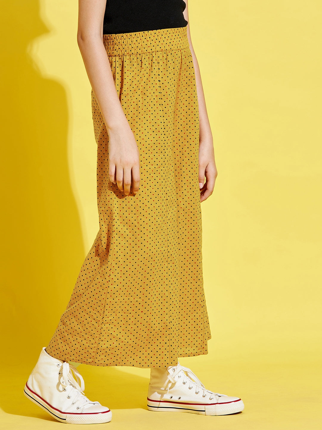 Cherry Jerry Girls Mustard Yellow Printed Relaxed cotton Trousers