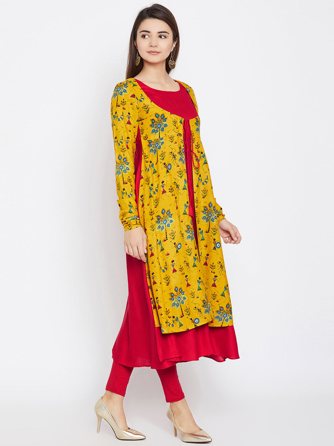 Women Yellow & Red Printed A-Line Kurta