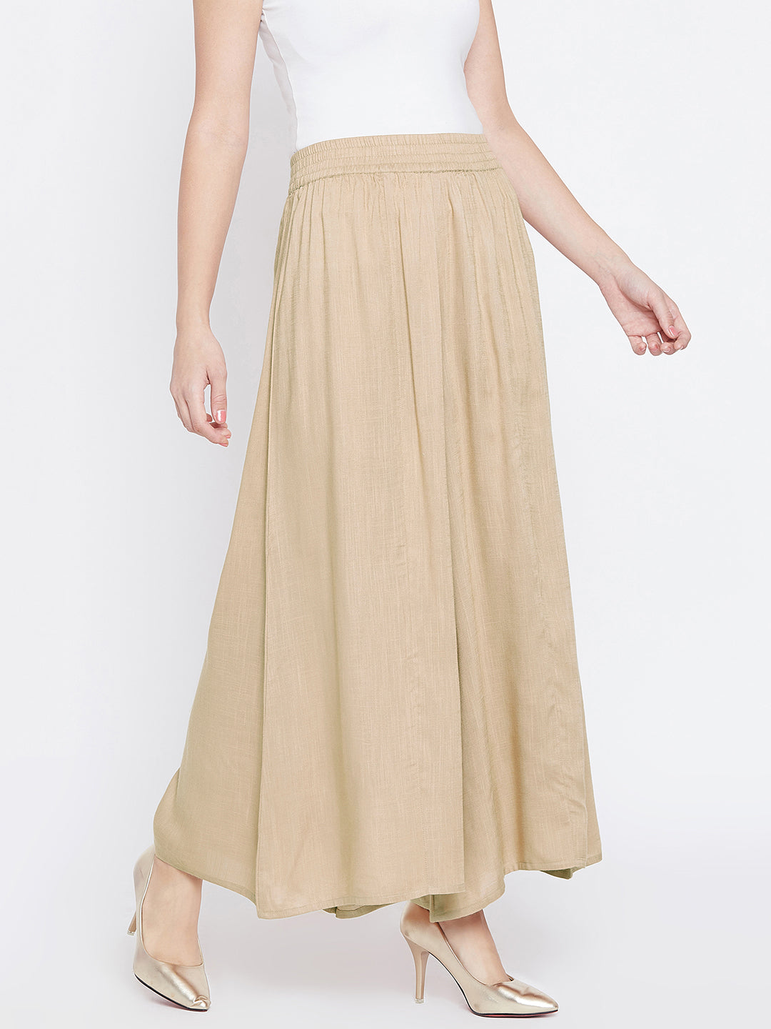 Women Beige Relaxed Flared Solid Parallel Palazzo