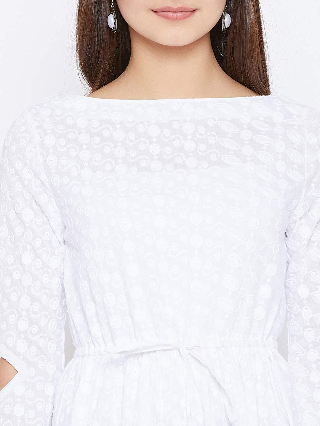 Women White Woven Design A-Line Kurta