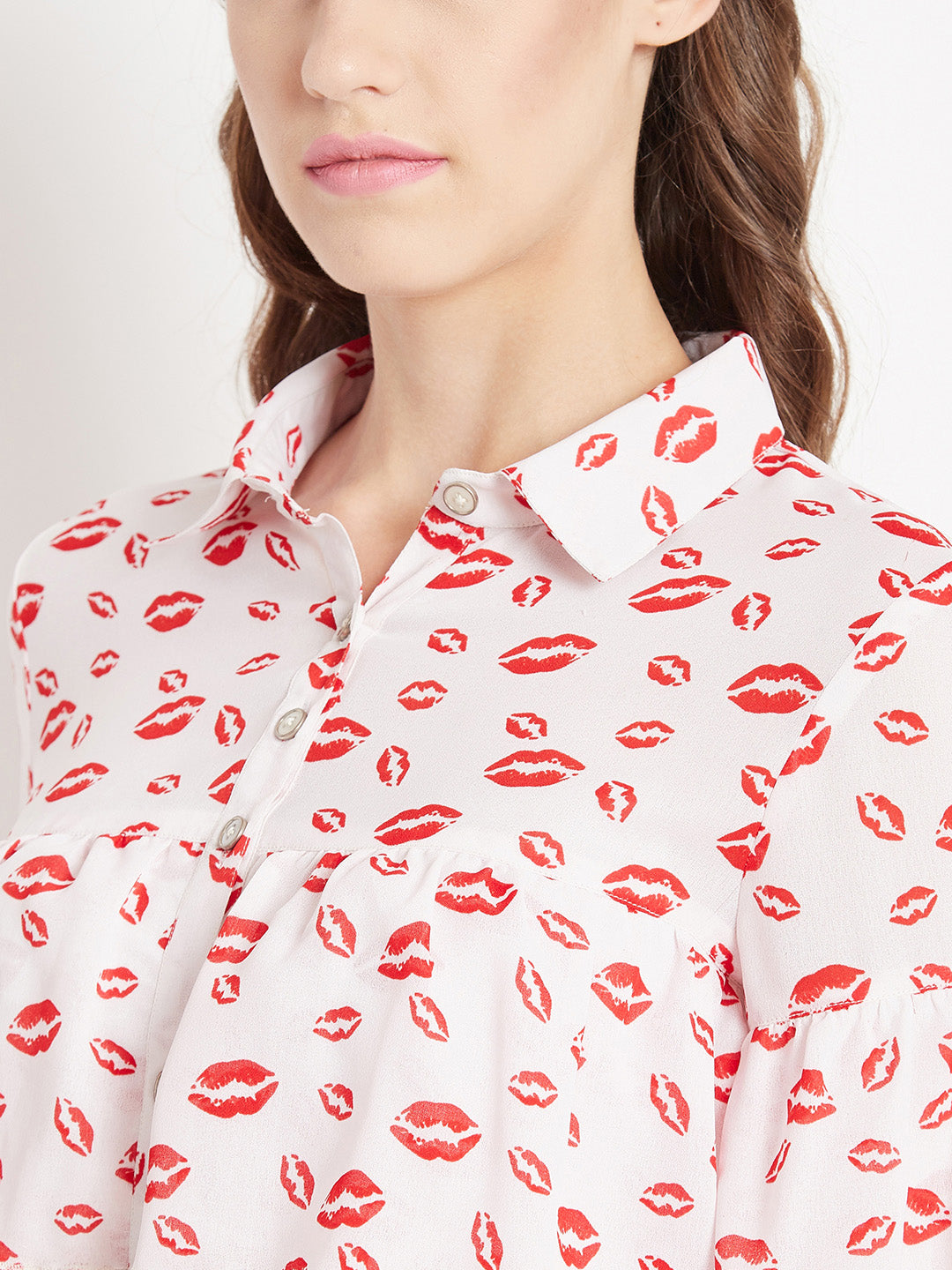 White Printed Ruffle layer Shirt