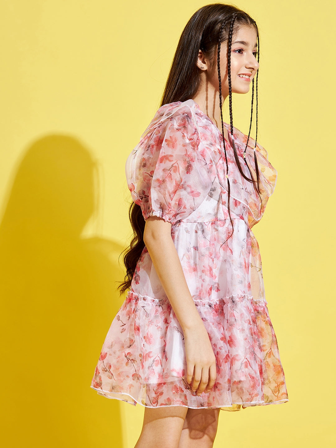 Girls White & Pink Floral Dress
