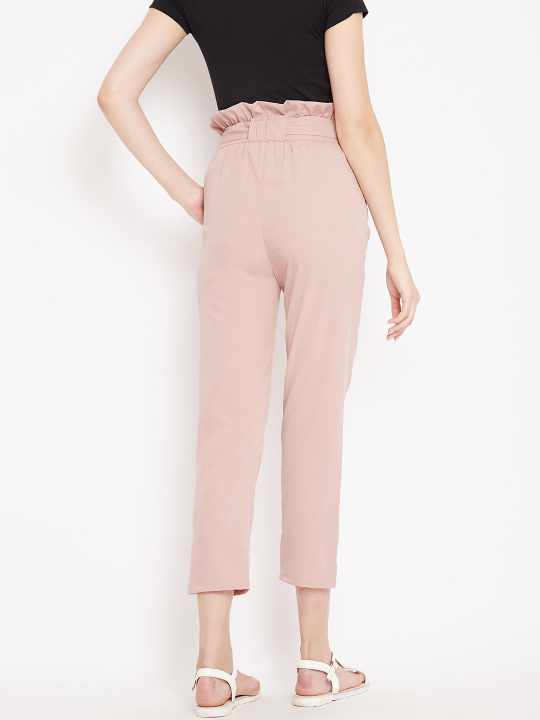 Women's solid rose gold pleated high waist trouser