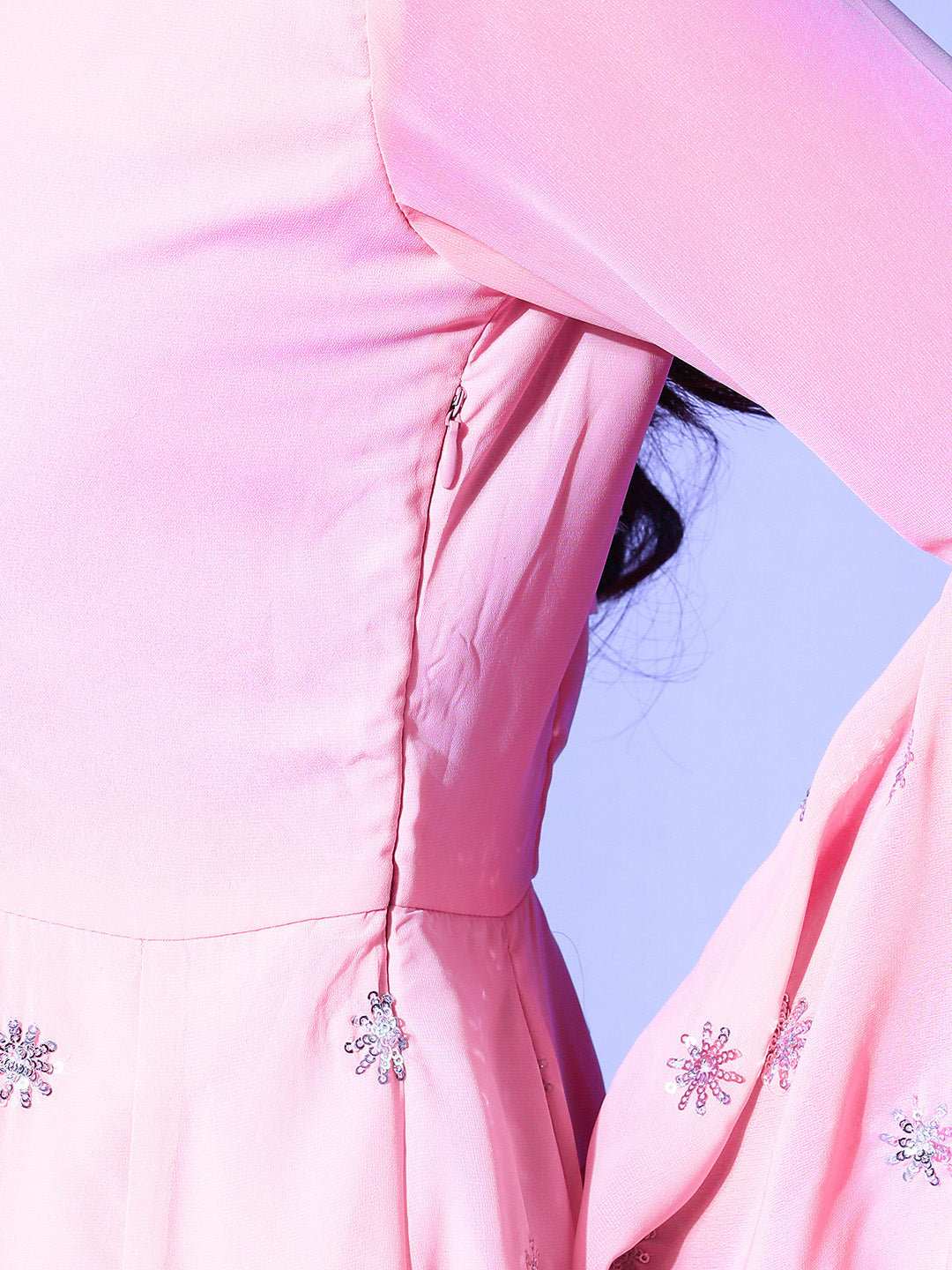 Embroidered baby pink kurta and baby blue sharara with matching embroidered dupatta