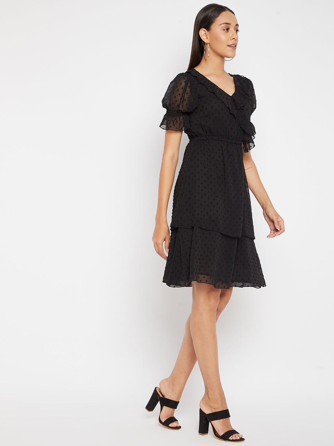 Women Black layered wrap Dress