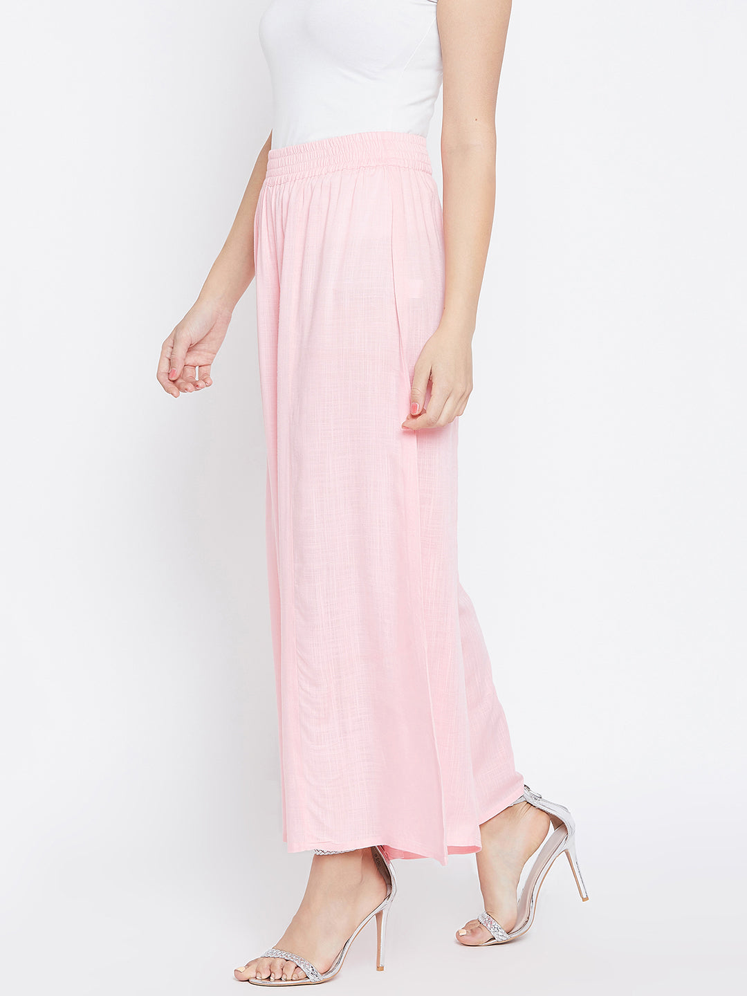 Women Pink Relaxed Flared Solid Parallel Trousers