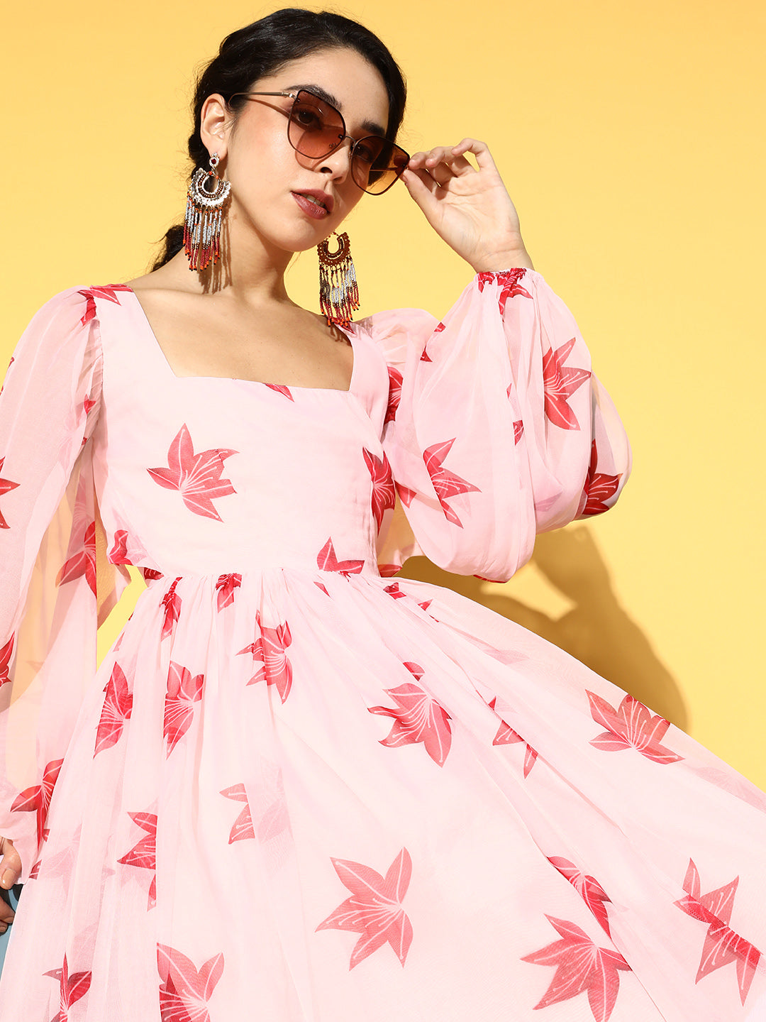 PANIT Women Dress Peach Floral Swirling Volume Dress