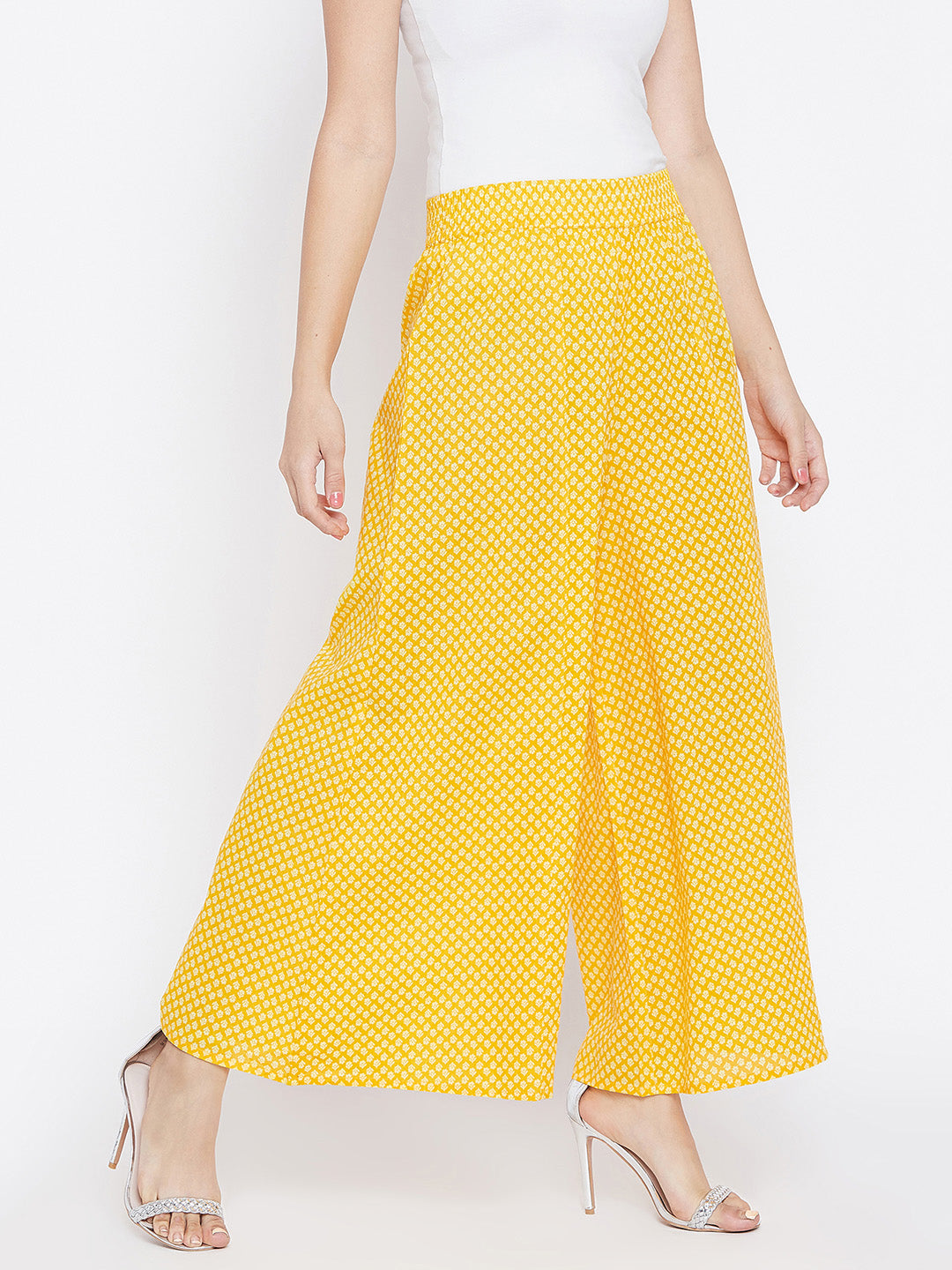 Women Yellow Printed Flared Palazzos