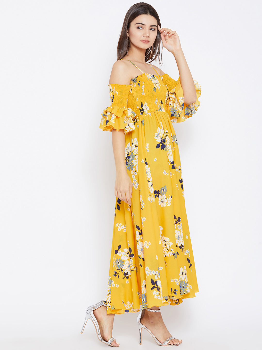 Women Yellow Floral Print Maxi Dress