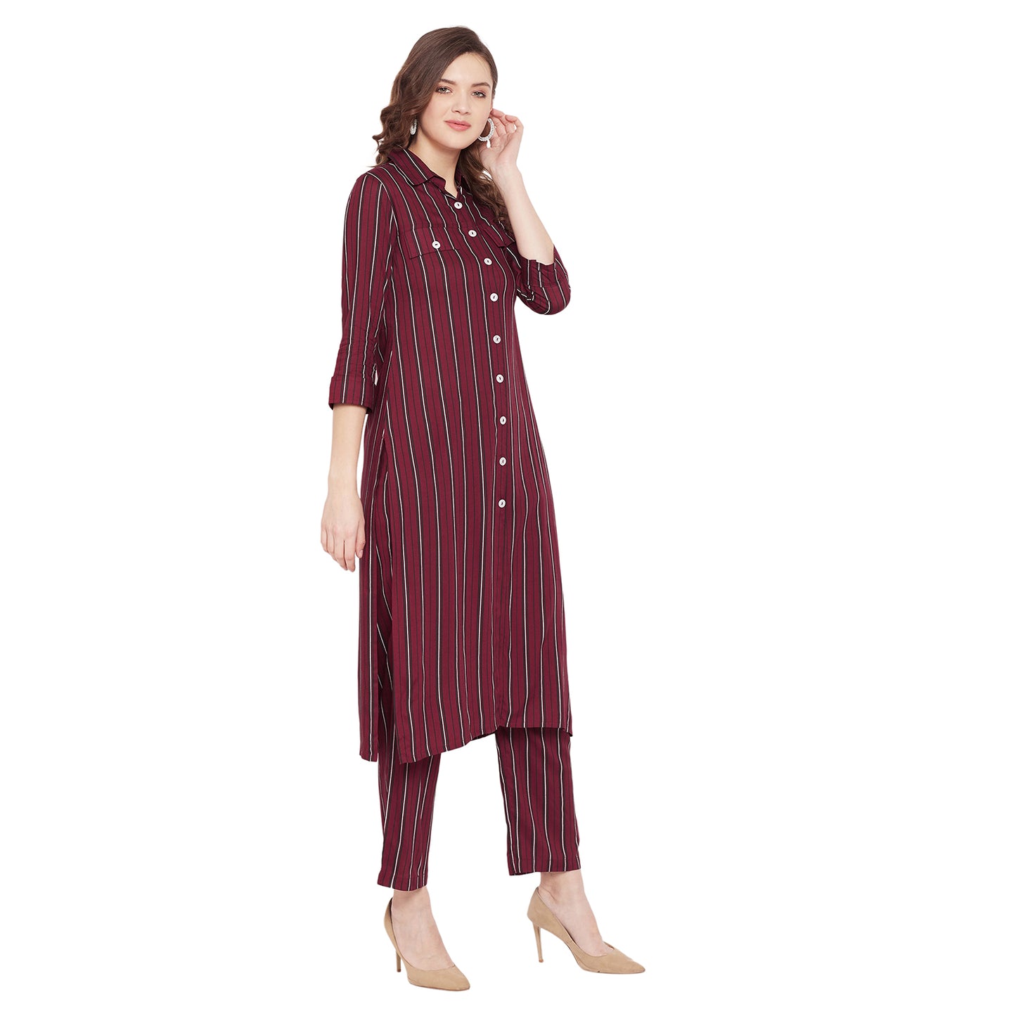 Formal Maroon Stripe kurta set