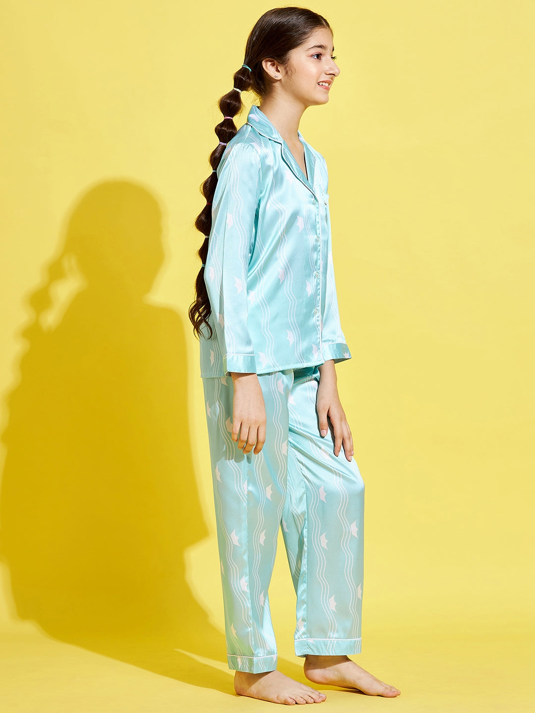 Cherry Jerry Girls Turquoise Blue White Printed Night suit