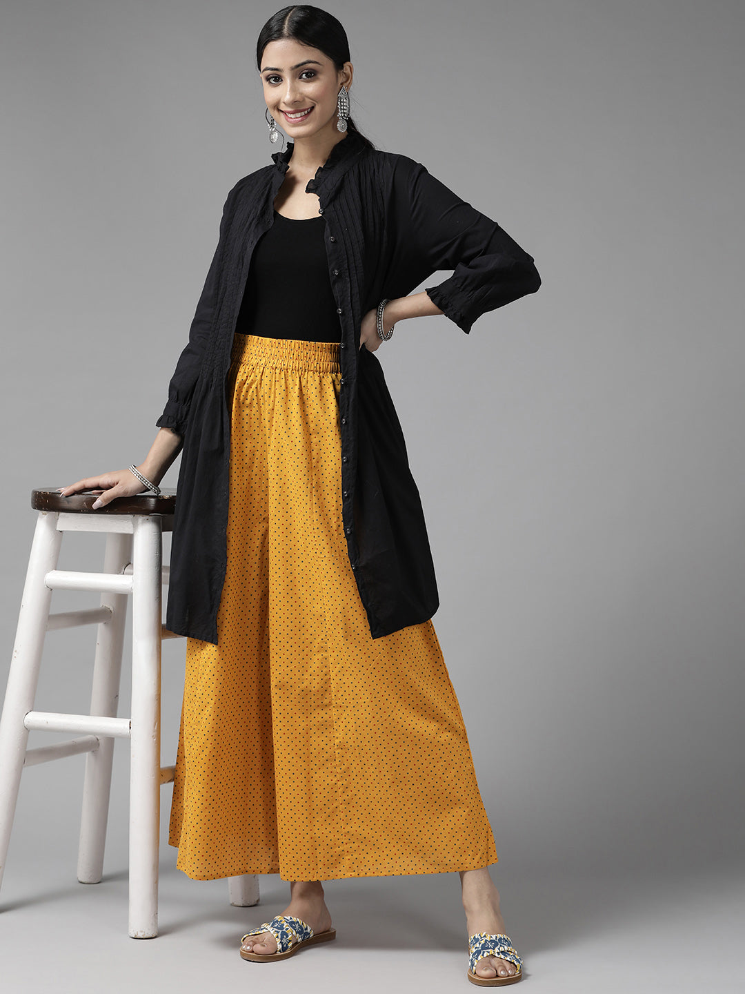 Women Yellow & Red Printed Cotton Palazzos