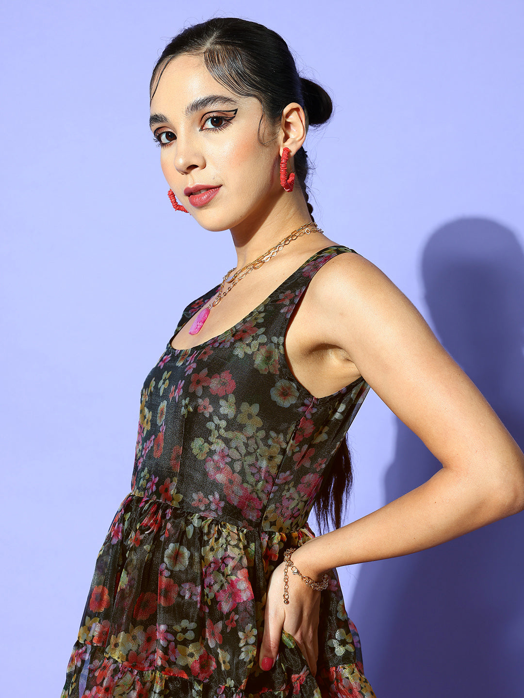 PANIT Black Floral Tiered Dress