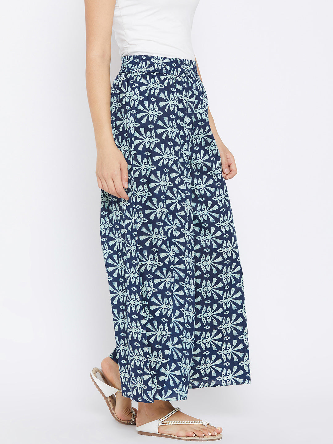 Women Navy Blue Flared Printed Palazzos