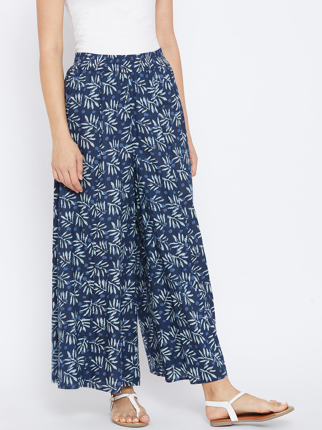 PANIT Women Navy Blue Printed Flared Palazzos