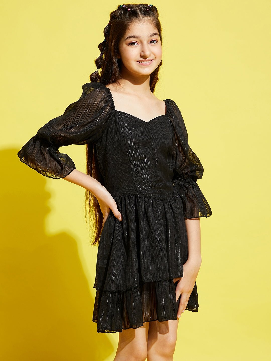 Girls Solid Black Dress