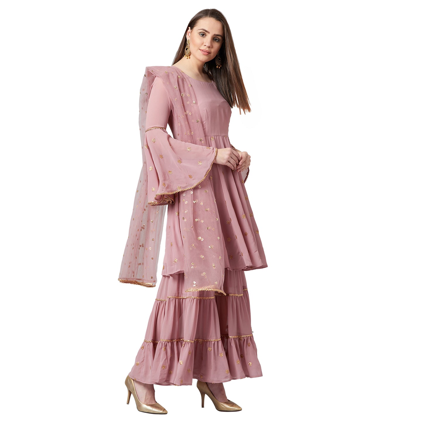 Women Flared Kurta And Sharara Set