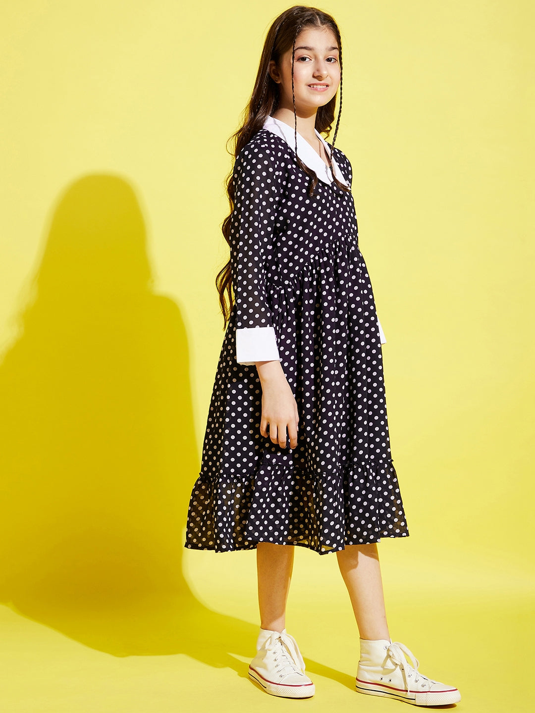 Girls Black & White A-Line Midi Dress