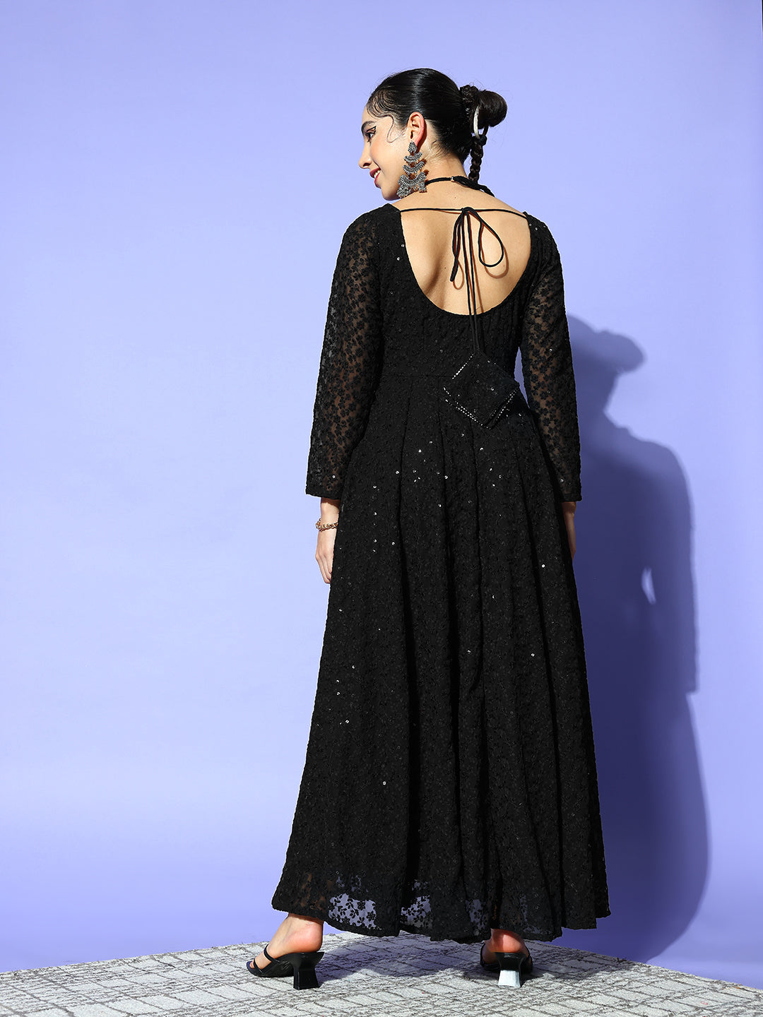Women Stunning Black Ethnic Motifs Gown