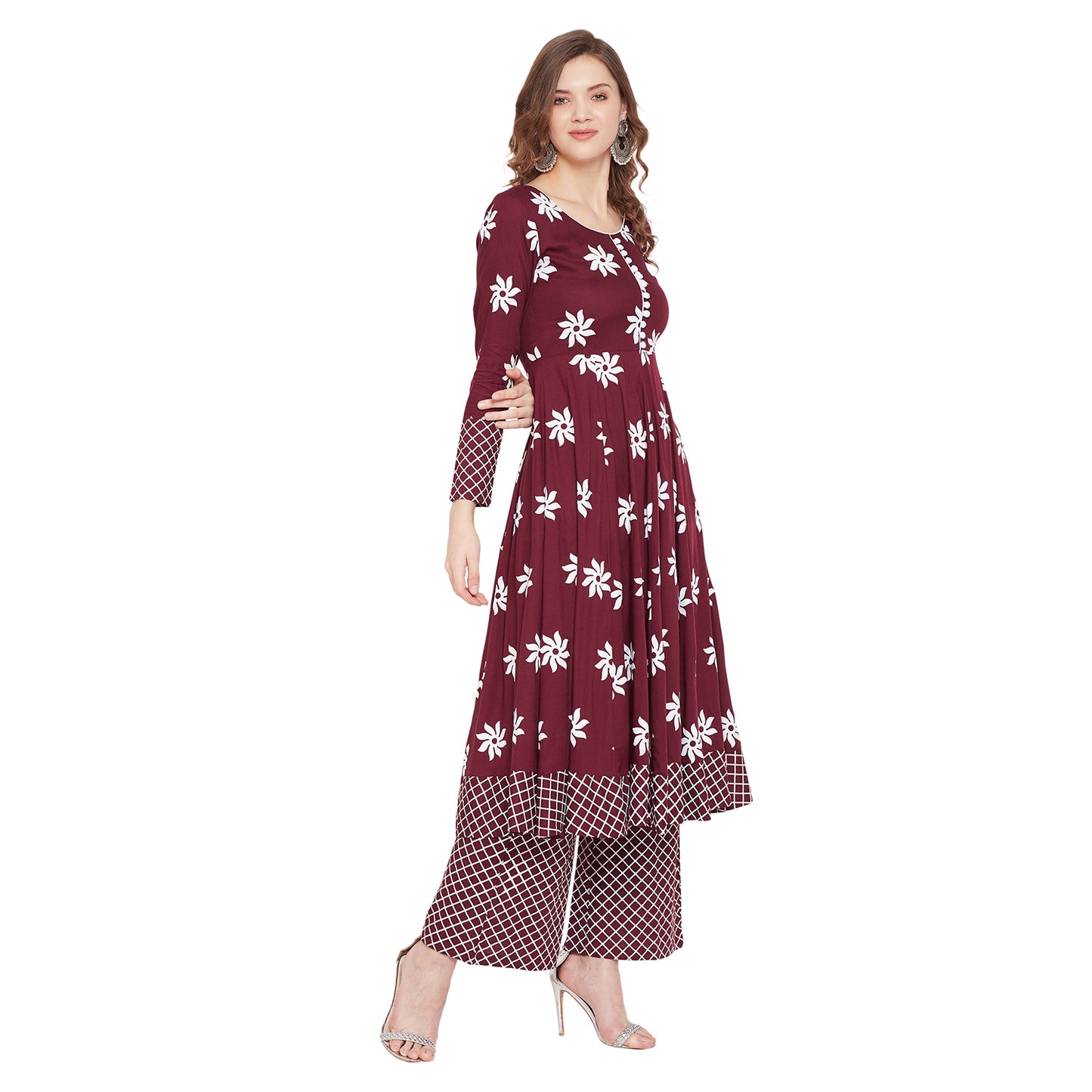 Maroon printed kurta set