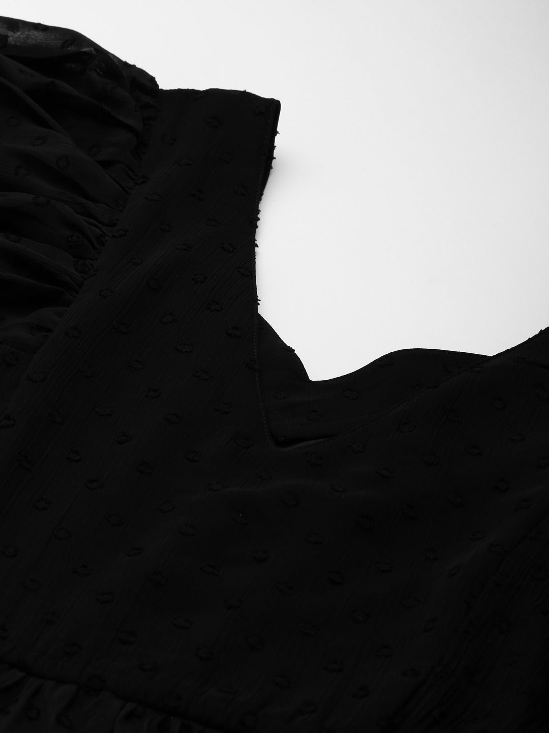 PANIT Black Solid Georgette Dobby Maxi Fit Flare Dress