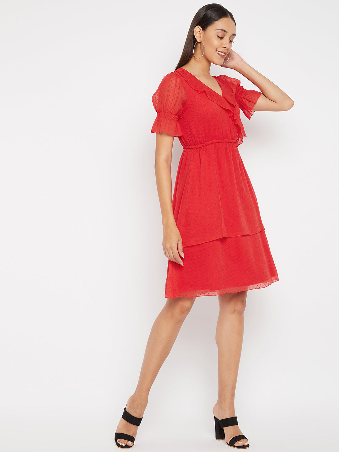 Women Red layered wrap Dress