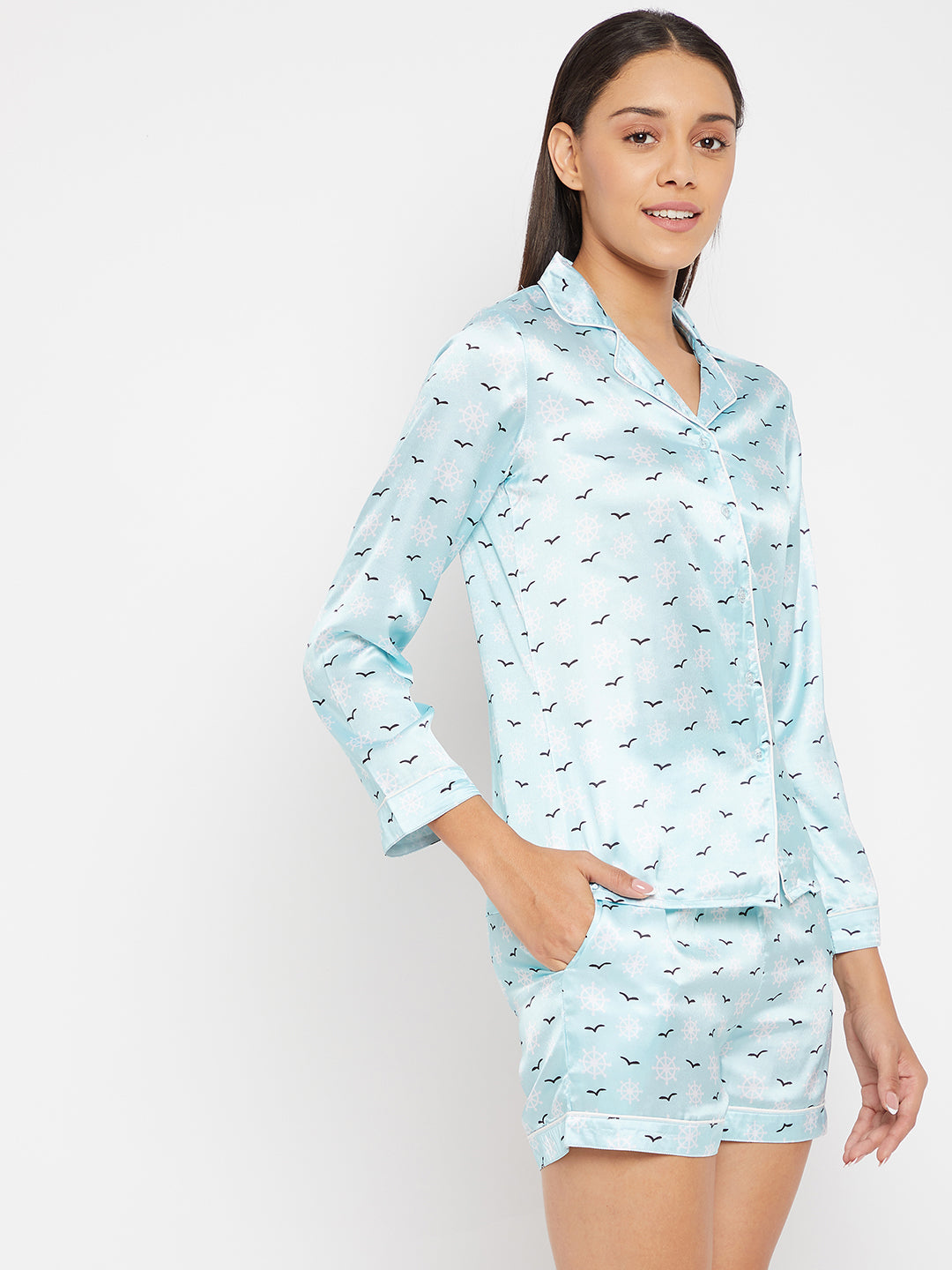 Women Blue & Black Printed Night suit