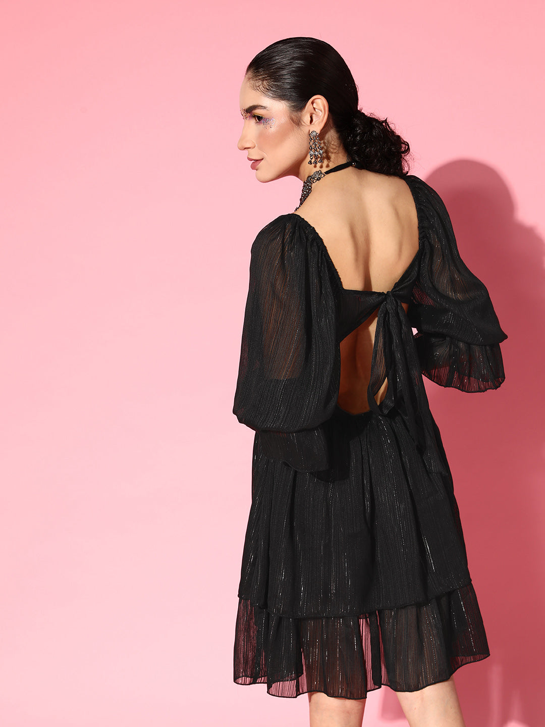 Women Black Solid Twist & Knot Dress