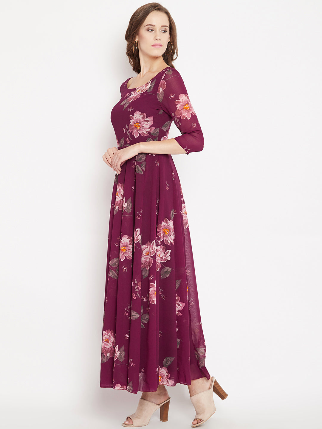Women's Plum Multi colour Floral print Maxi dress