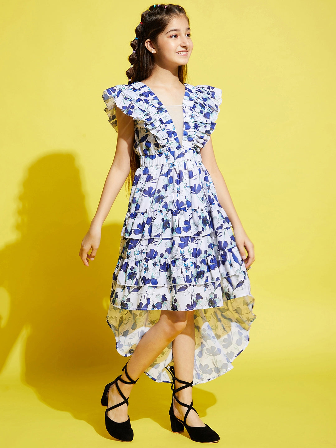 Girl White Floral Midi Dress