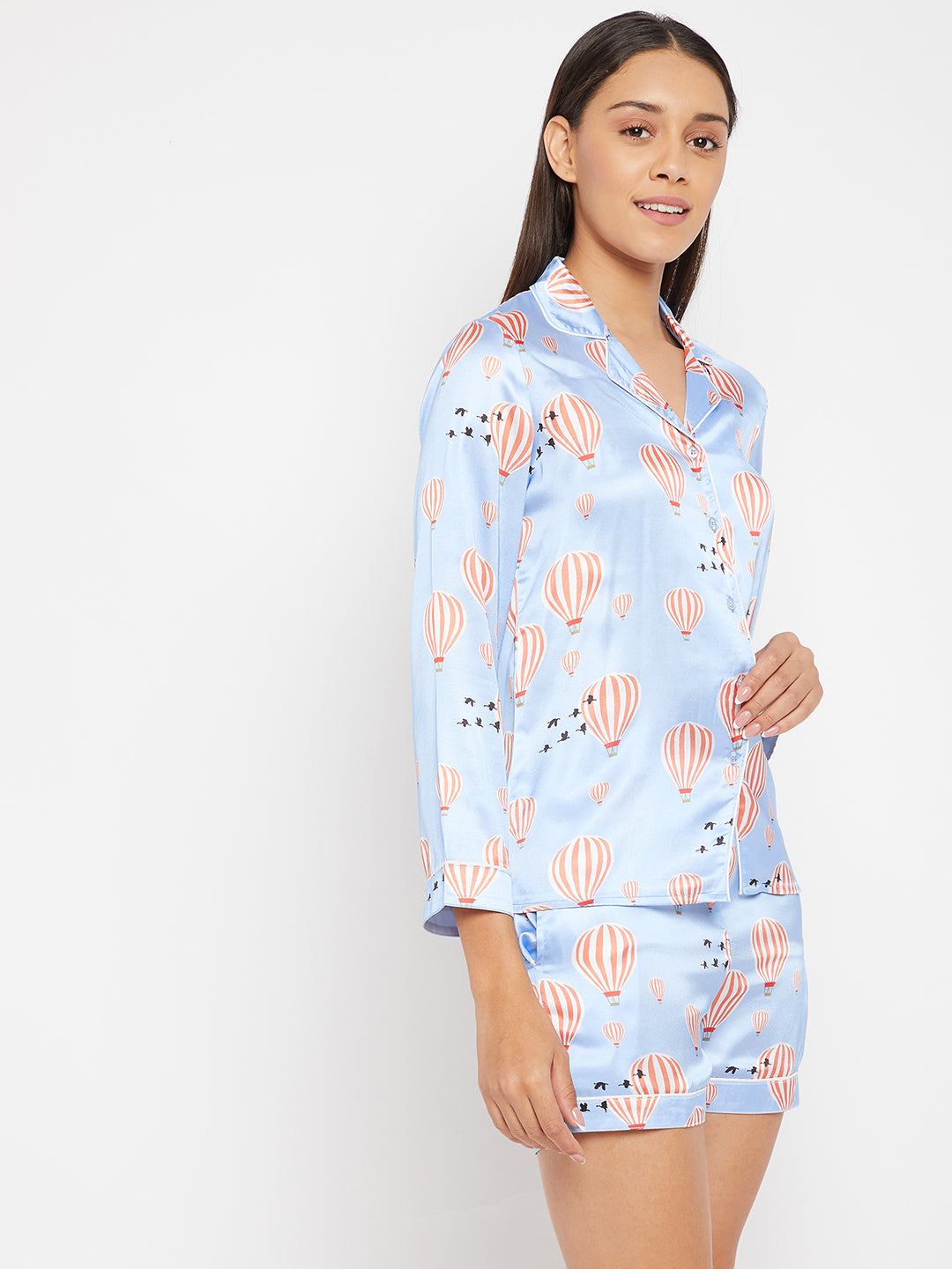 Women Blue & Red Printed Night suit