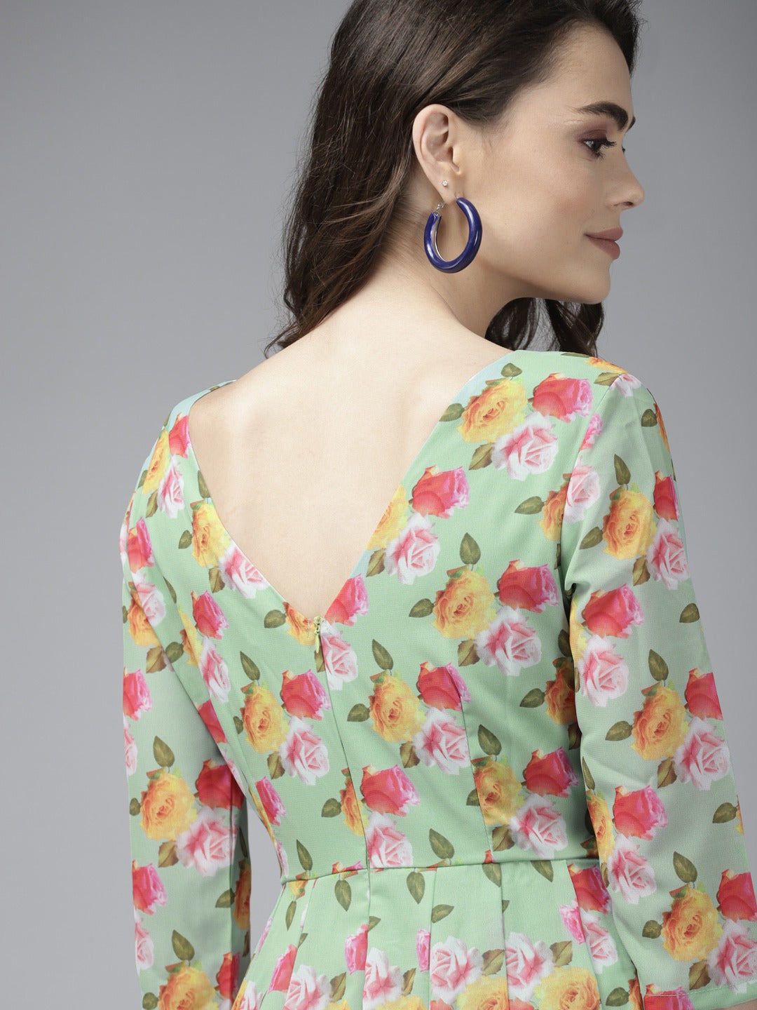 Green & Yellow Floral Georgette Maxi Dress